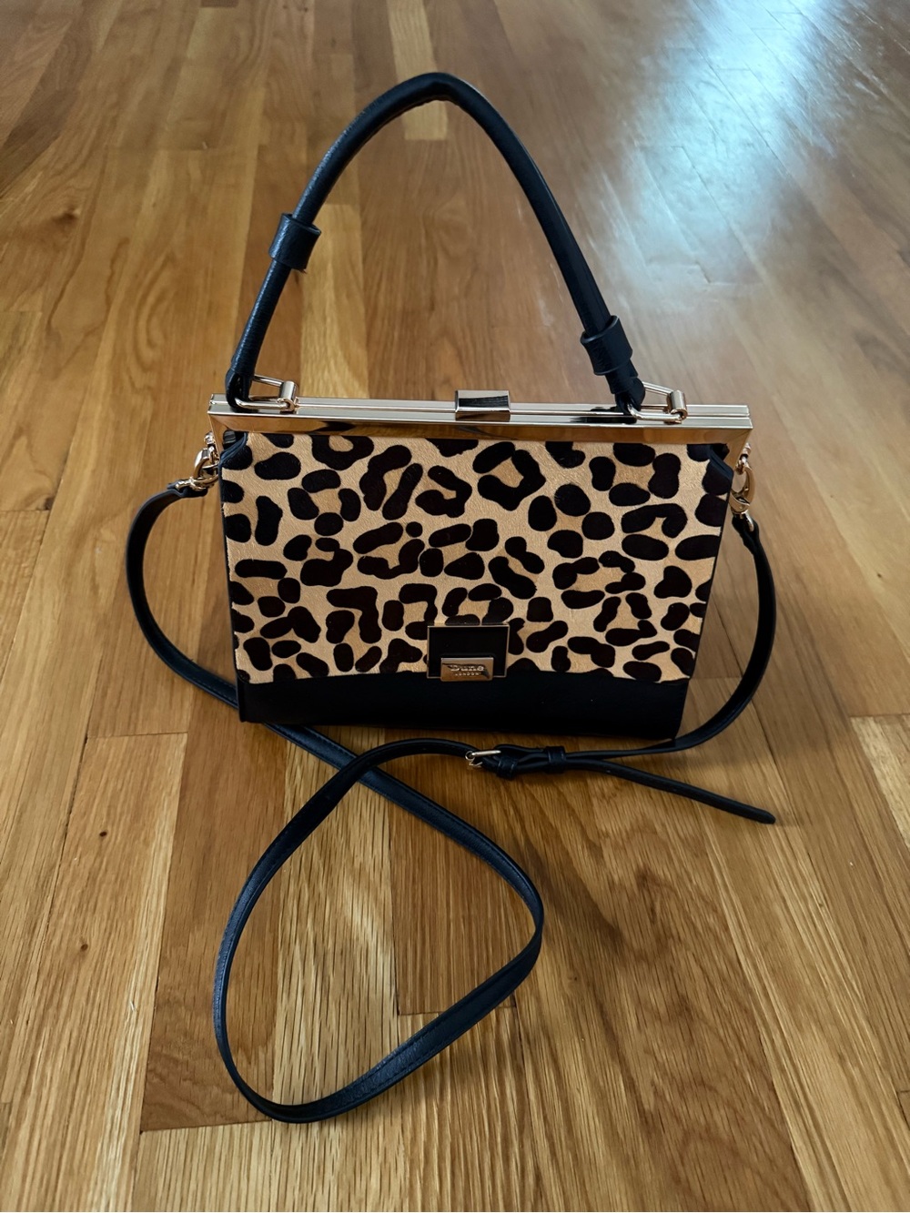 Leopard Print Top-Handle Crossbody Bag - Black & Tan